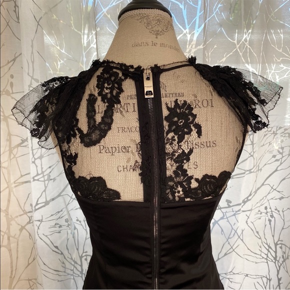 Burberry Prorsum black silk sheer lace scrunched gathered sleeveless midi dress - Picture 7 of 14